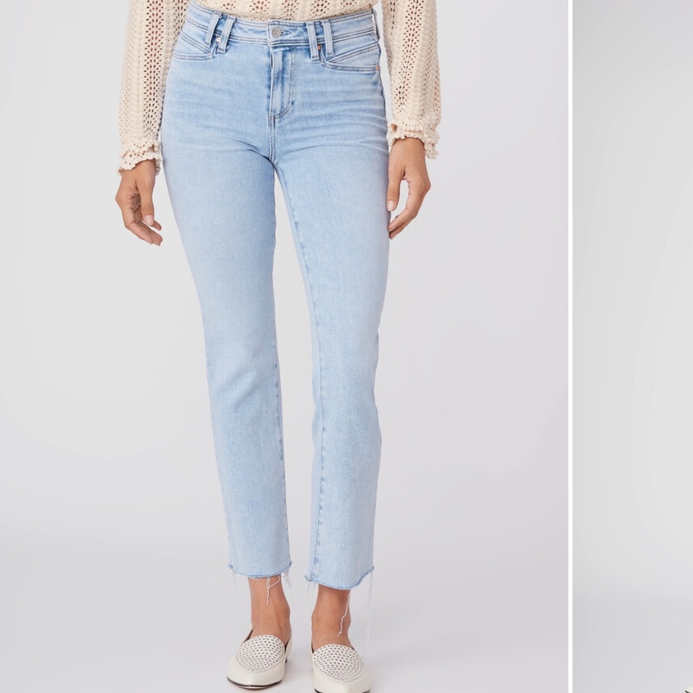 PAIGE Regina Blue Cindy Straight Leg Jeans with Raw Hem